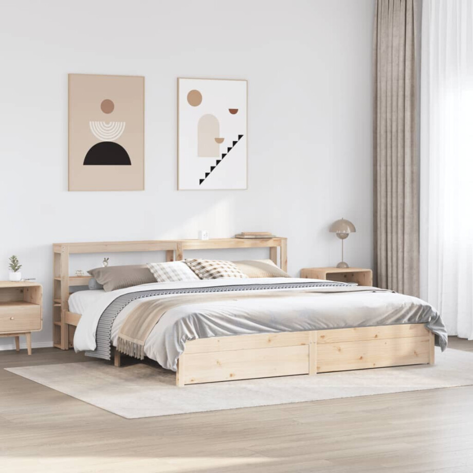 vidaXL Bedframe met hoofdbord massief grenenhout 180x200 cm afbeelding 1