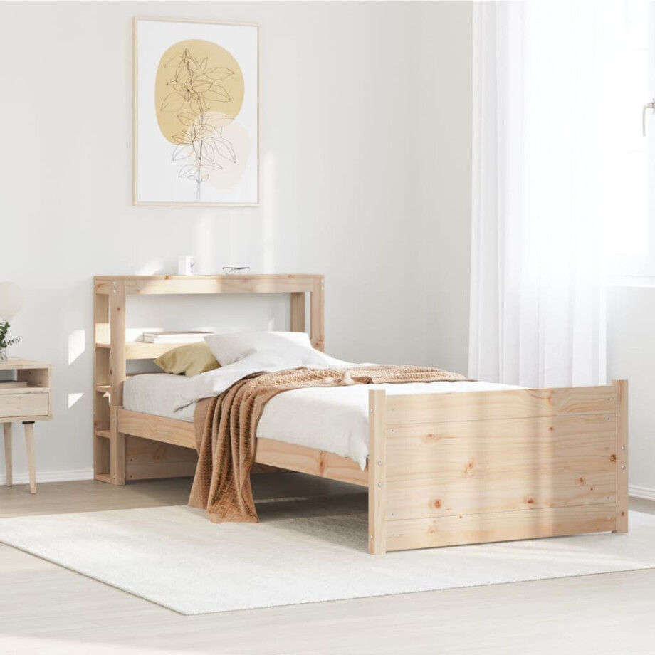 vidaXL Bedframe met hoofdbord massief grenenhout 90x190 cm afbeelding 1