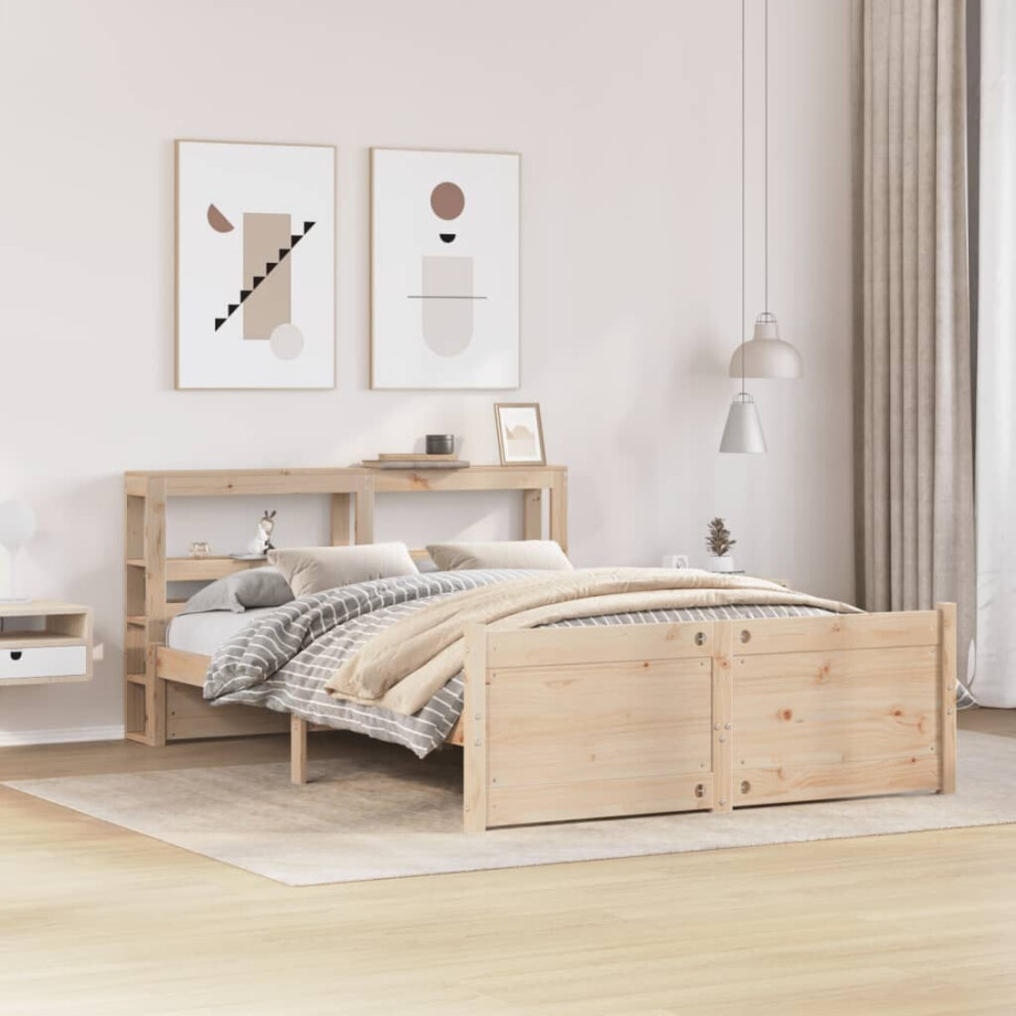 vidaXL Bedframe met hoofdbord massief grenenhout wit 140x200 cm afbeelding 1