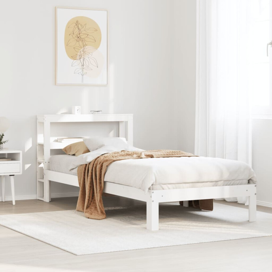vidaXL Bedframe met hoofdbord massief grenenhout wit 75x190 cm vidaXL Bedframe met hoofdbord massief grenenhout wit 75x190 cm afbeelding 1