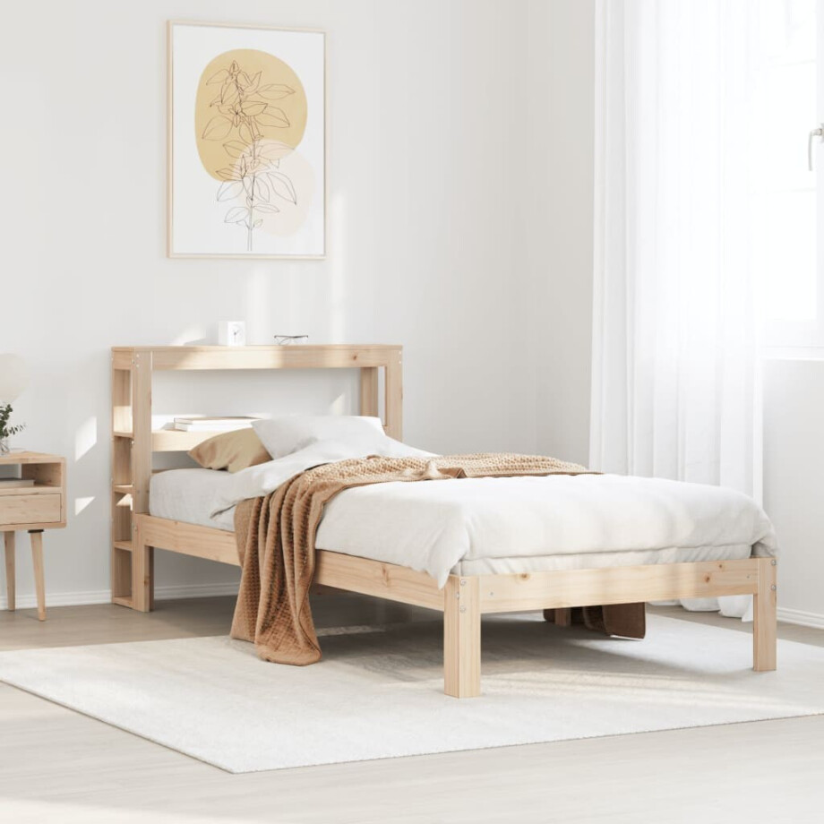 vidaXL Bedframe met hoofdbord massief grenenhout 90x190 cm afbeelding 1