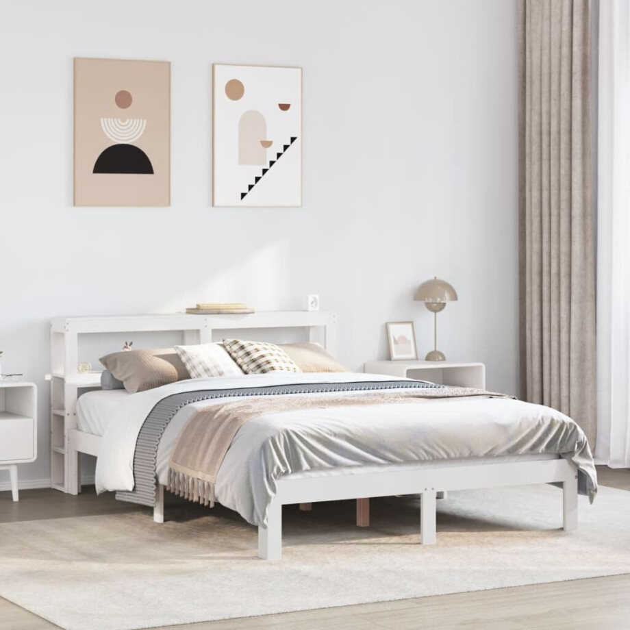 vidaXL Bedframe met hoofdbord massief grenenhout wit 120x190 cm afbeelding 1