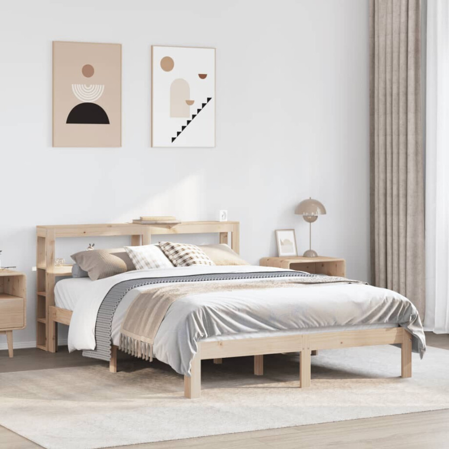 vidaXL Bedframe met hoofdbord massief grenenhout wit 140x200 cm afbeelding 1
