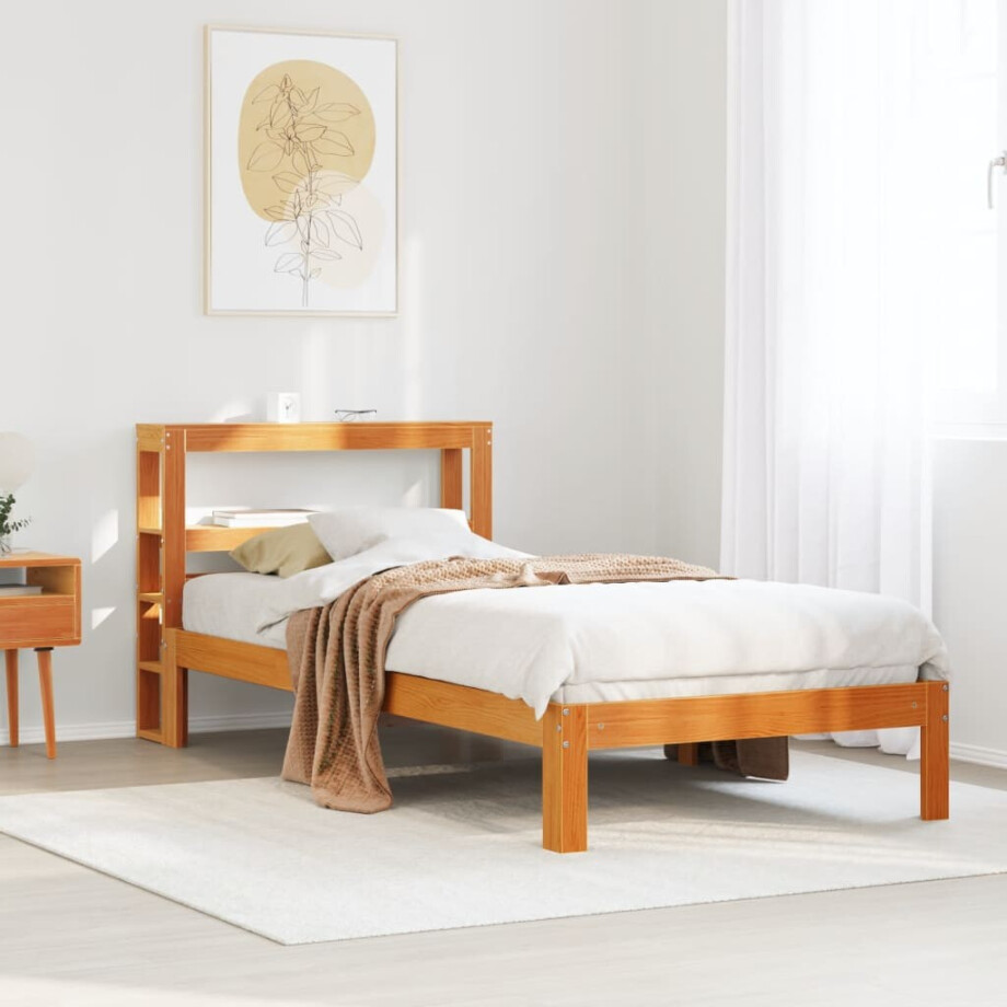 vidaXL Bedframe zonder matras massief grenenhout wasbruin 75x190 cm vidaXL Bedframe zonder matras massief grenenhout wasbruin 75x190 cm afbeelding 1