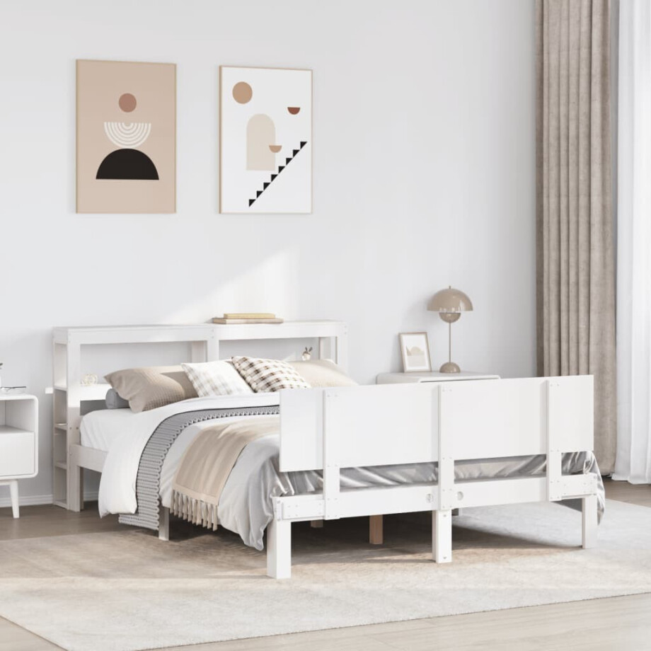 vidaXL Bedframe met hoofdbord massief grenenhout wit 120x190 cm afbeelding 1