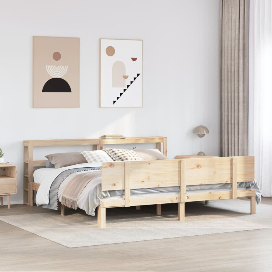 vidaXL Bedframe met hoofdbord massief grenenhout 180x200 cm afbeelding 1