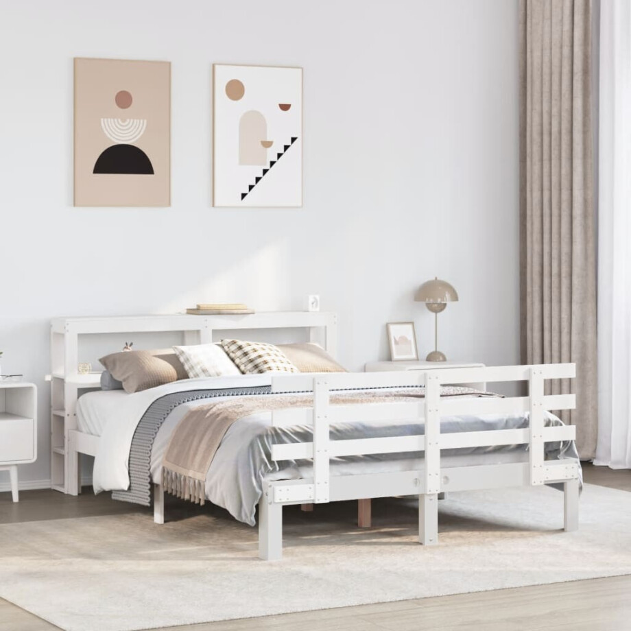 vidaXL Bedframe met hoofdbord massief grenenhout wit 120x190 cm afbeelding 1