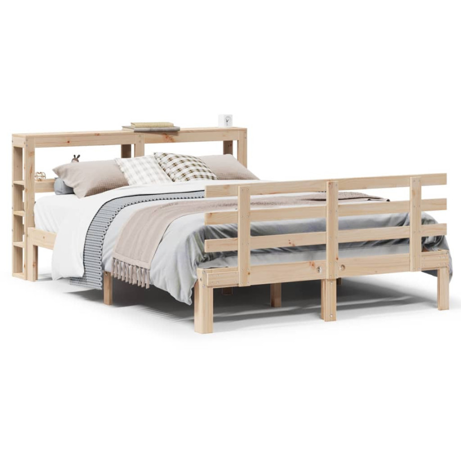 vidaXL Bedframe met hoofdbord massief grenenhout wit 140x200 cm afbeelding 1