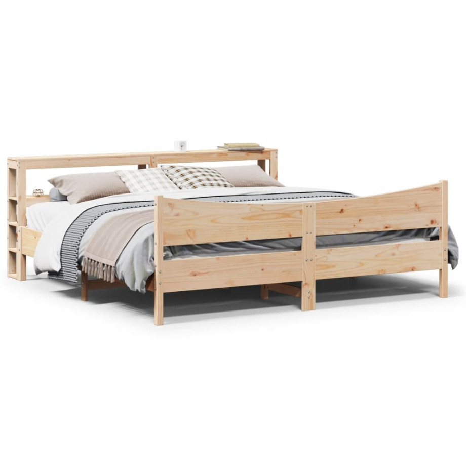 vidaXL Bedframe met hoofdbord massief grenenhout 200x200 cm afbeelding 1