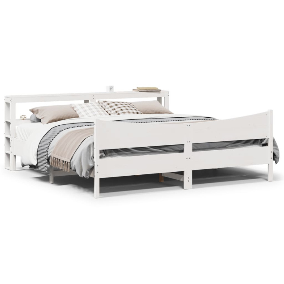 vidaXL Bedframe met hoofdbord massief grenenhout wit 200x200 cm afbeelding 1