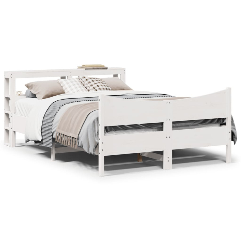 vidaXL Bedframe met hoofdbord massief grenenhout wit 160x200 cm afbeelding 1