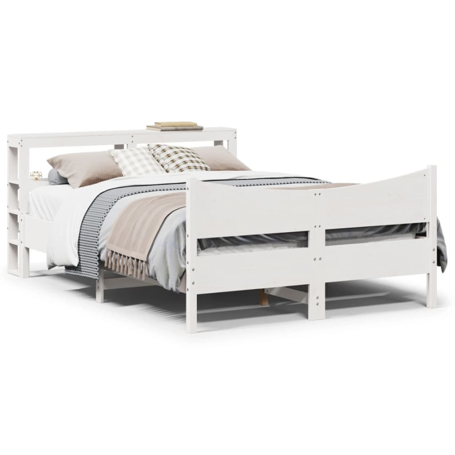 vidaXL Bedframe met hoofdbord massief grenenhout wit 140x190 cm afbeelding 1