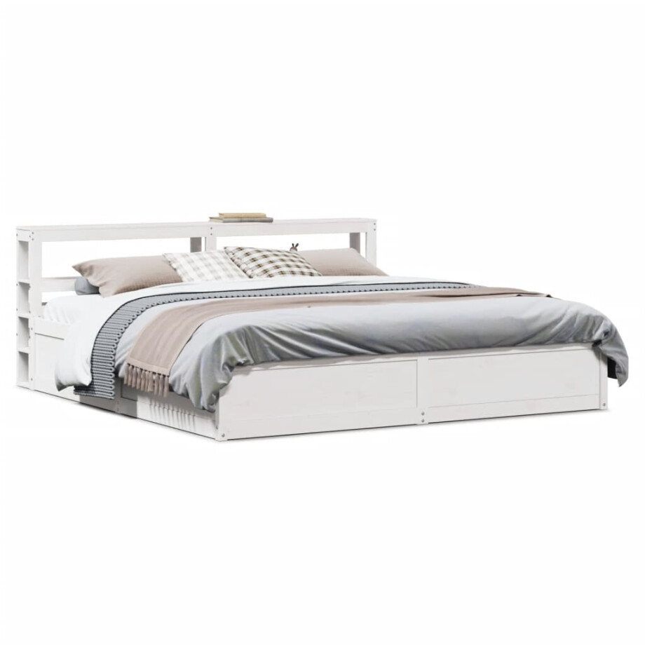 vidaXL Bedframe met hoofdbord massief grenenhout wit 200x200 cm afbeelding 1