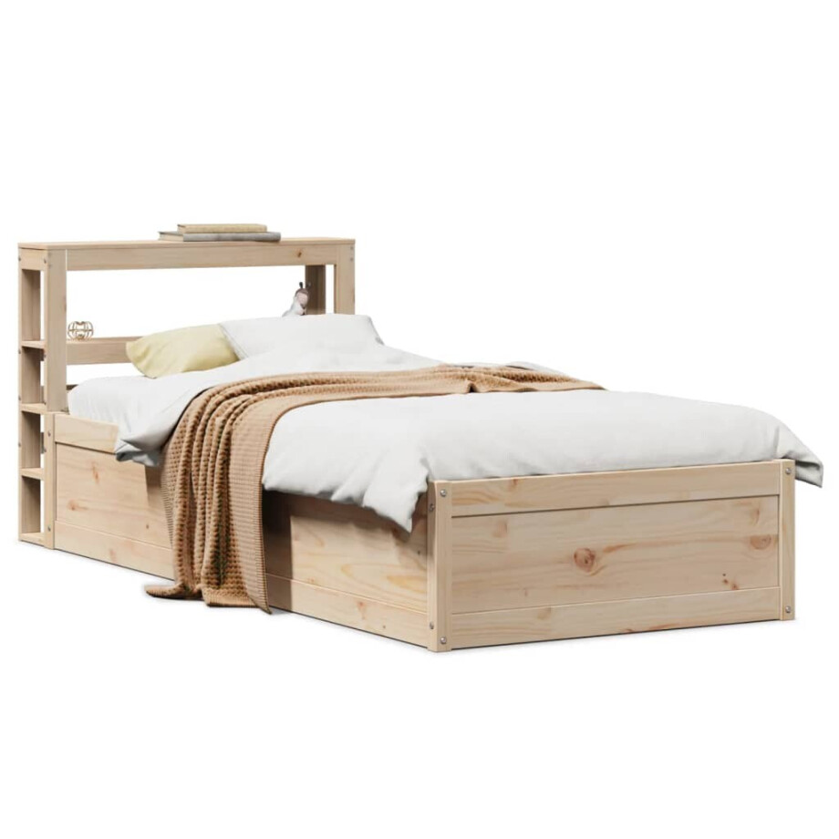 vidaXL Bedframe met hoofdbord massief grenenhout 100x200 cm afbeelding 1