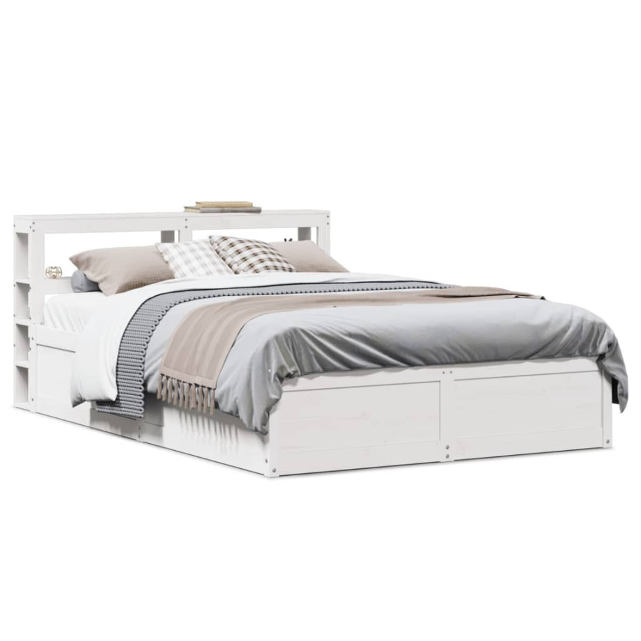 vidaXL Bedframe met hoofdbord massief grenenhout wit 120x190 cm afbeelding 1