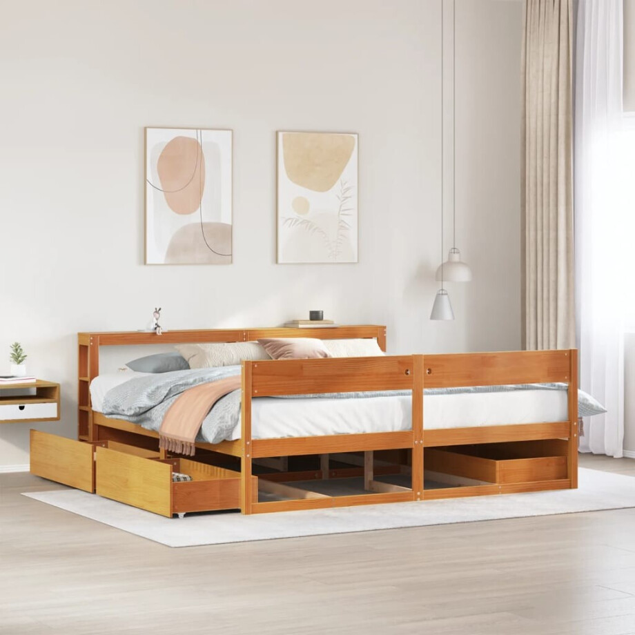 vidaXL Bedframe zonder matras massief grenenhout wasbruin 180x200 cm afbeelding 1