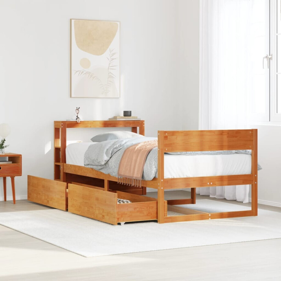 vidaXL Bedframe zonder matras massief grenenhout wasbruin 100x200 cm afbeelding 1