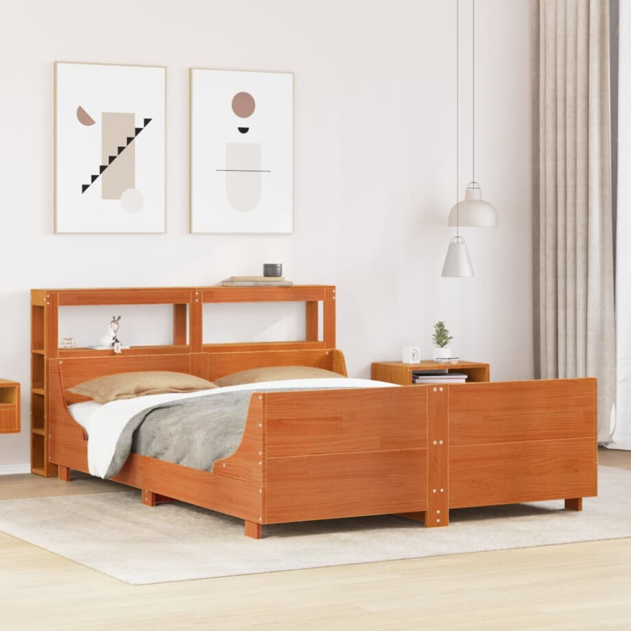 vidaXL Bedframe zonder matras massief grenenhout wasbruin 140x200 cm afbeelding 1