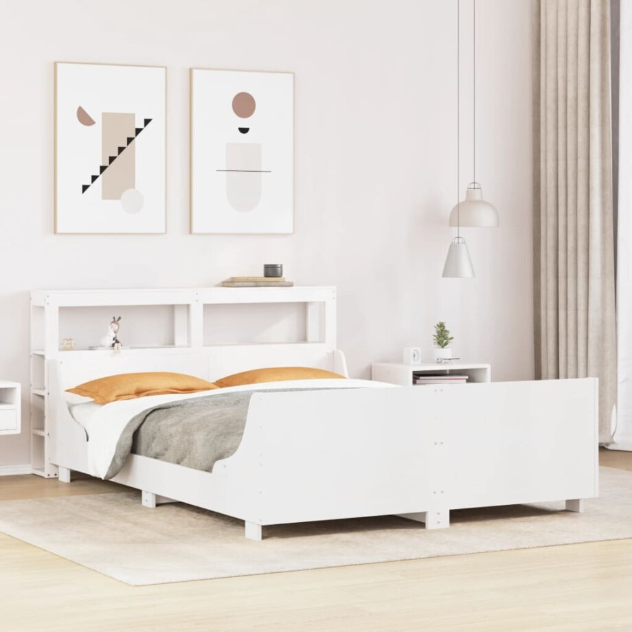 vidaXL Bedframe zonder matras massief grenenhout wit 140x190 cm afbeelding 1