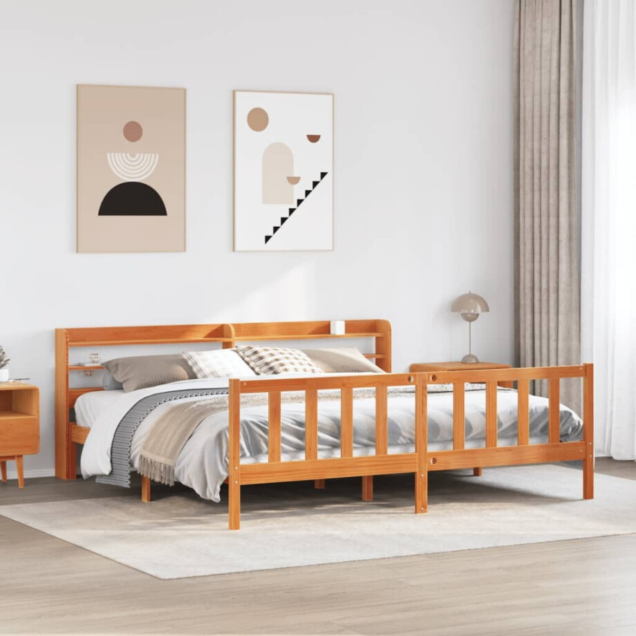 vidaXL Bedframe met hoofdbord massief grenenhout wasbruin 180x200 cm vidaXL Bedframe met hoofdbord massief grenenhout wasbruin 180x200 cm afbeelding 1