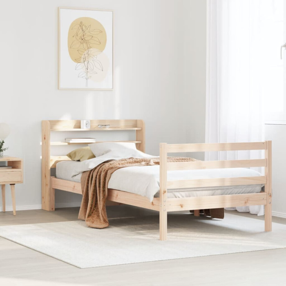 vidaXL Bedframe met hoofdbord massief grenenhout 75x190 cm vidaXL Bedframe met hoofdbord massief grenenhout 75x190 cm afbeelding 1