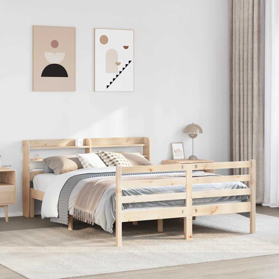 vidaXL Bedframe met hoofdbord massief grenenhout 120x190 cm afbeelding 1