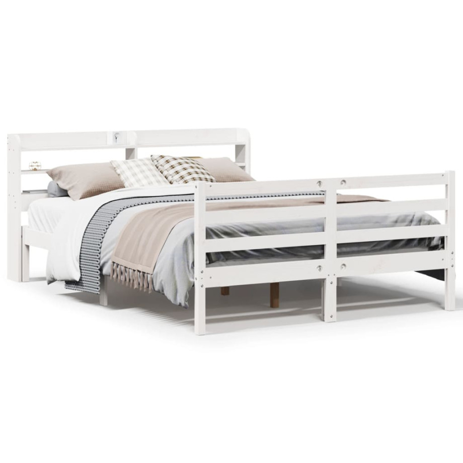 vidaXL Bedframe met hoofdbord massief grenenhout wit 150x200 cm afbeelding 1