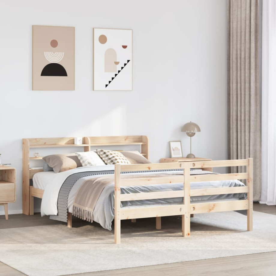 vidaXL Bedframe met hoofdbord massief grenenhout 160x200 cm afbeelding 1
