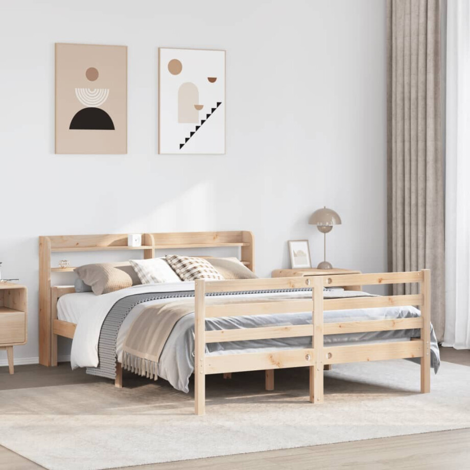 vidaXL Bedframe met hoofdbord massief grenenhout 140x190 cm afbeelding 1