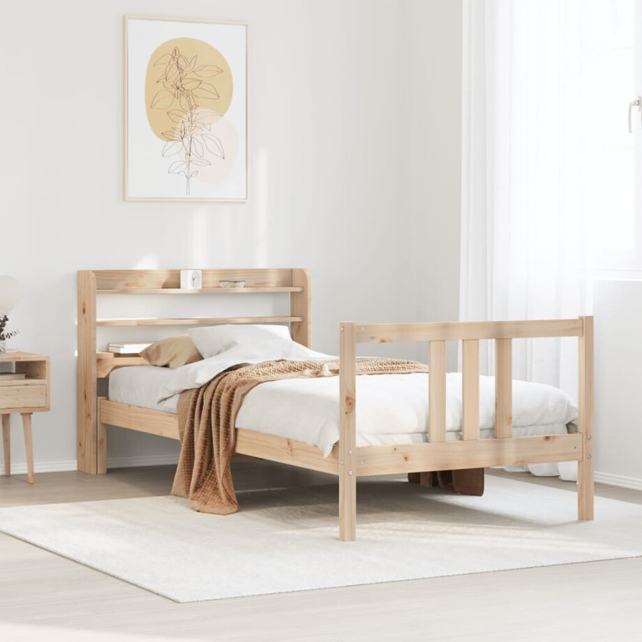 vidaXL Bedframe met hoofdbord massief grenenhout 75x190 cm afbeelding 1