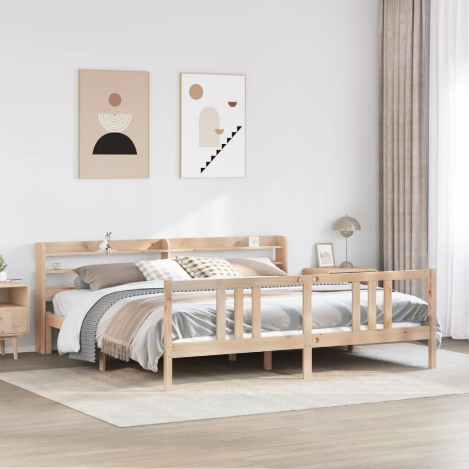 vidaXL Bedframe met hoofdbord massief grenenhout 180x200 cm afbeelding 1