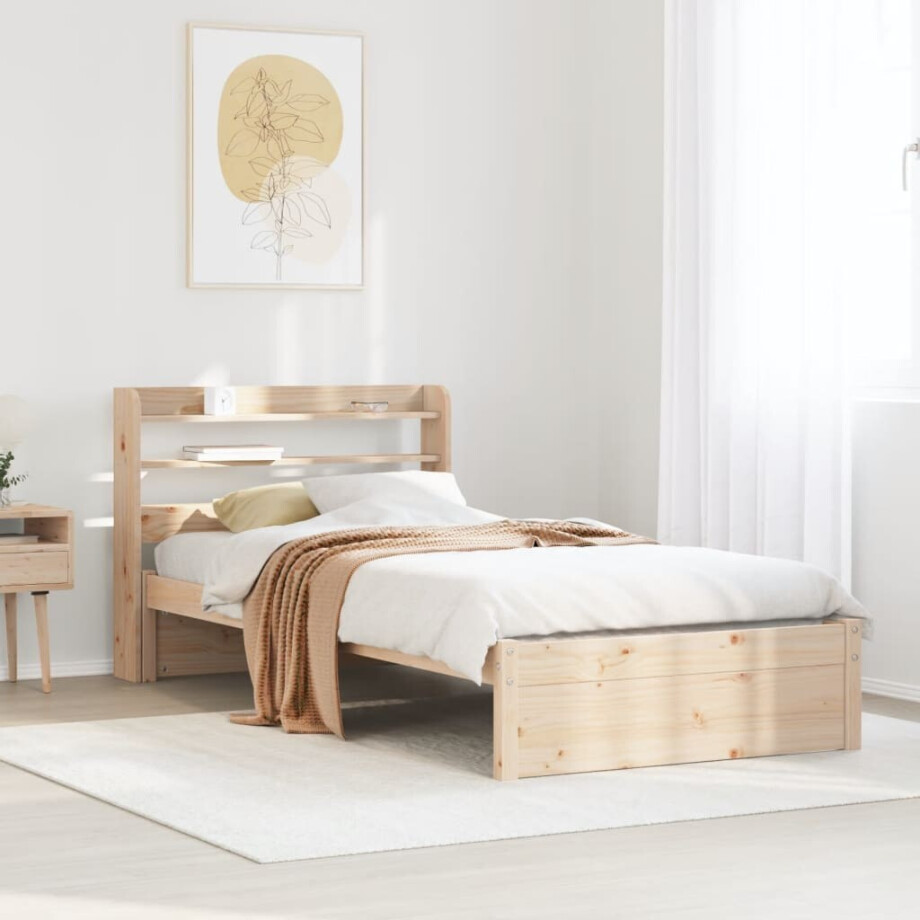 vidaXL Bedframe met hoofdbord massief grenenhout 75x190 cm afbeelding 1