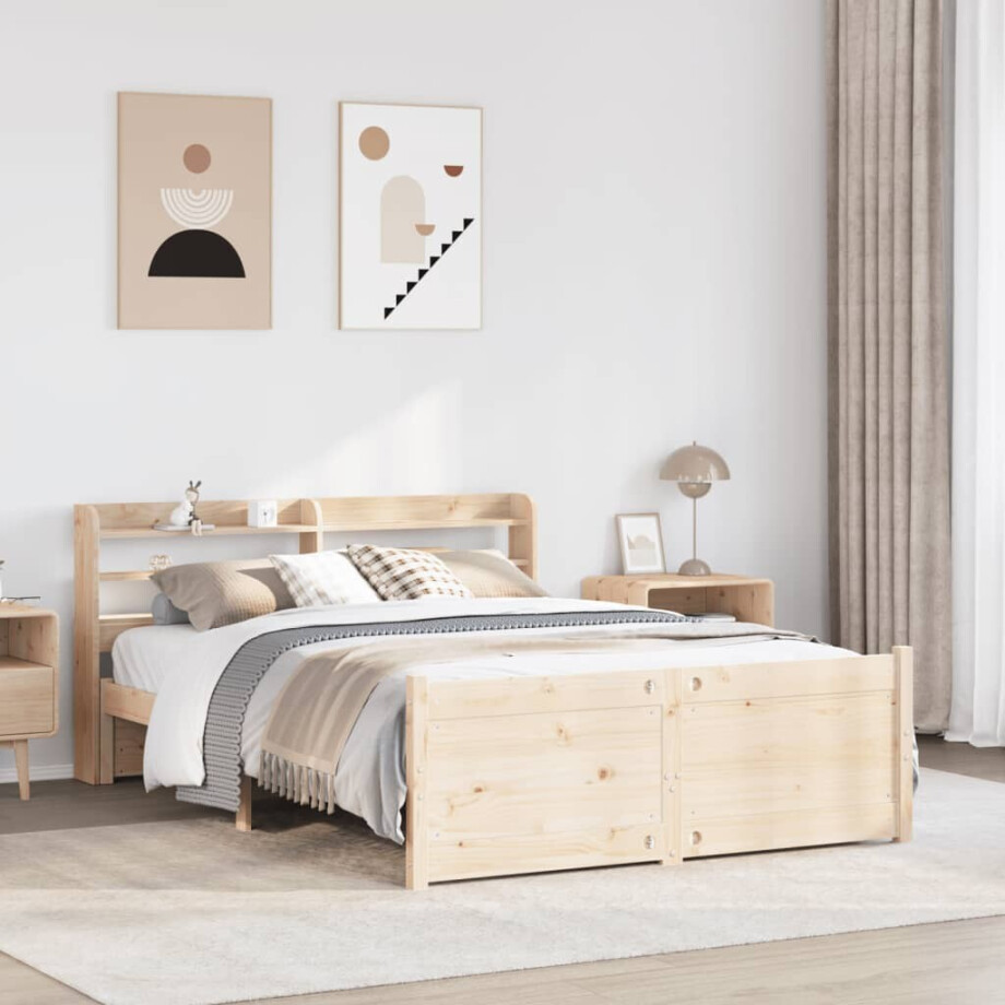 vidaXL Bedframe met hoofdbord massief grenenhout 140x190 cm afbeelding 1