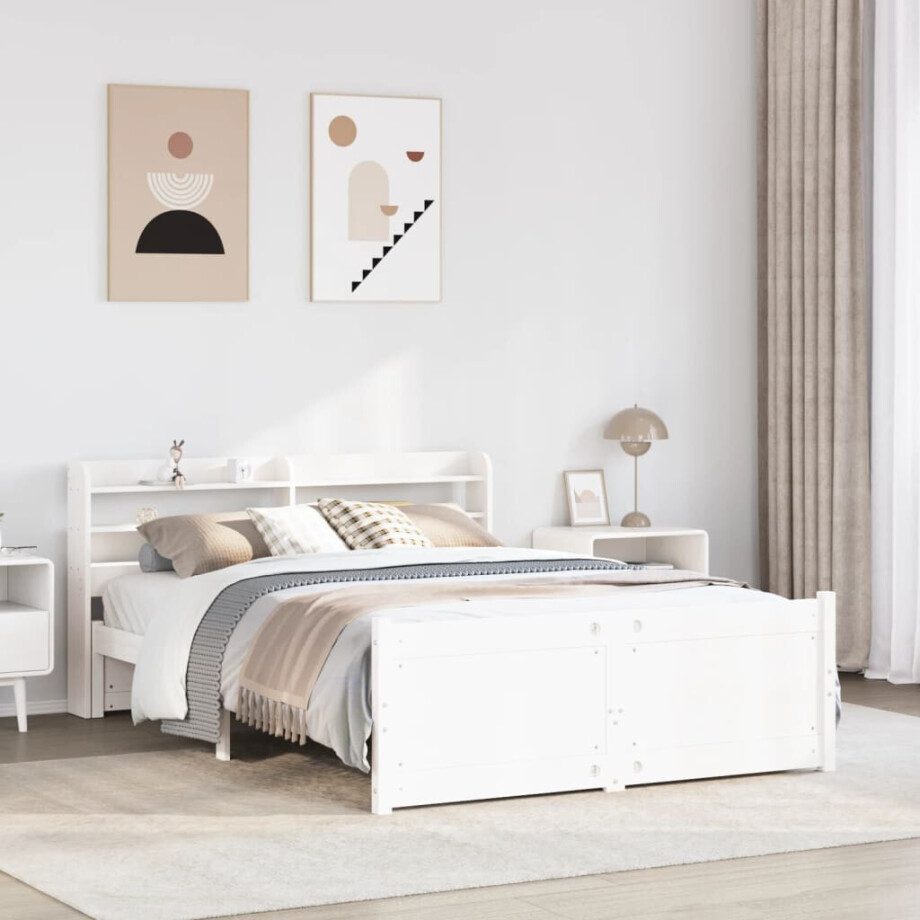 vidaXL Bedframe met hoofdbord massief grenenhout wit 150x200 cm vidaXL Bedframe met hoofdbord massief grenenhout wit 150x200 cm afbeelding 1