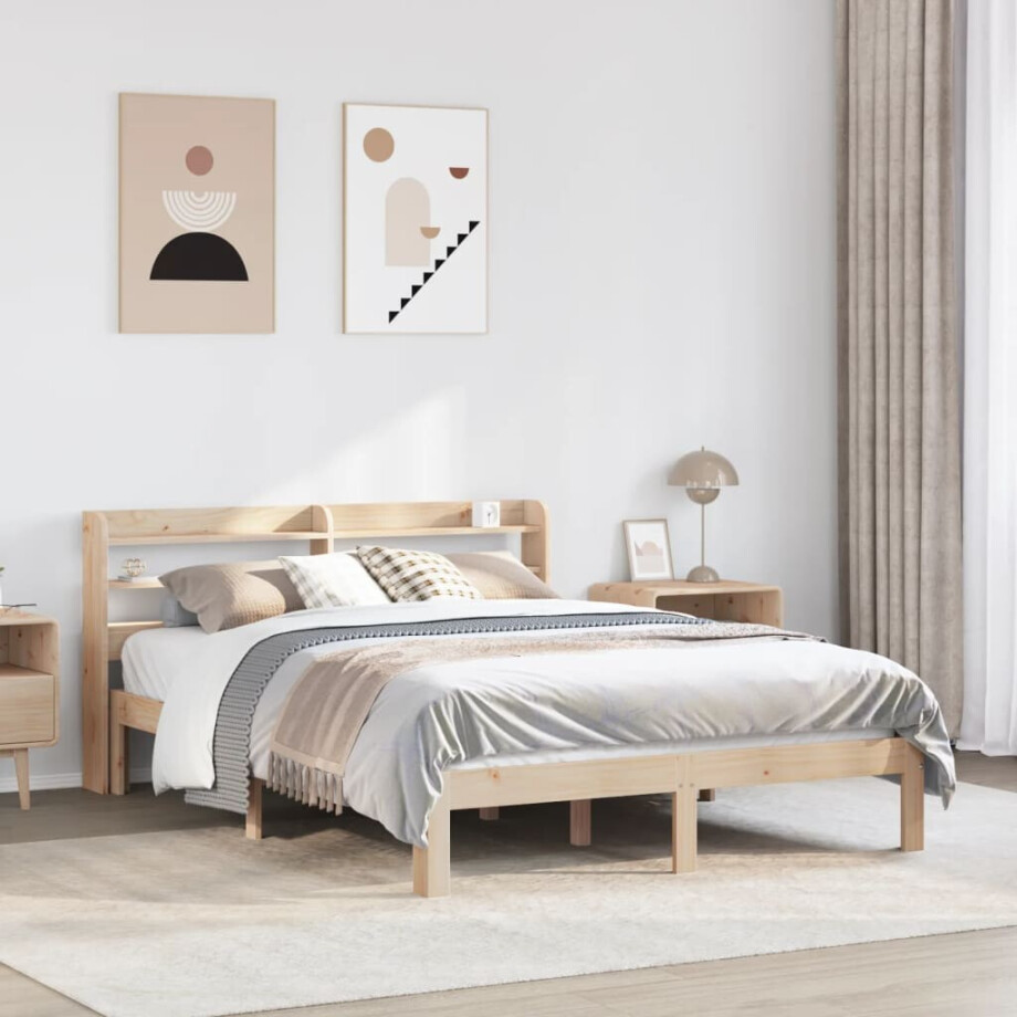 vidaXL Bedframe met hoofdbord massief grenenhout 135x190 cm vidaXL Bedframe met hoofdbord massief grenenhout 135x190 cm afbeelding 1