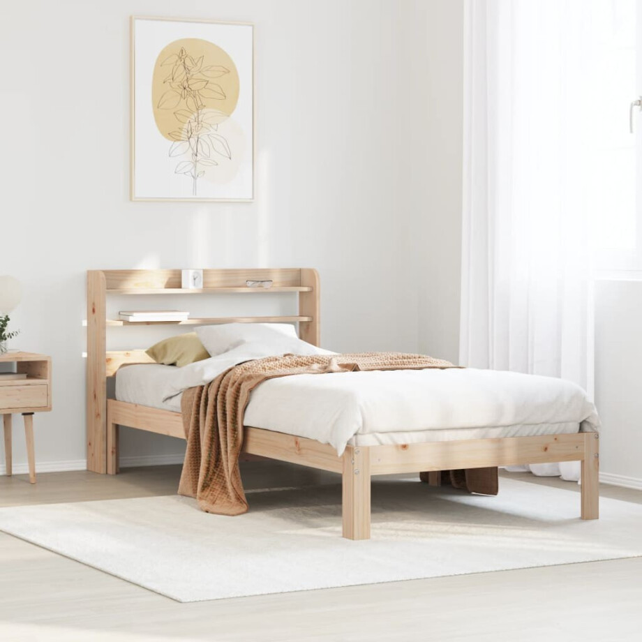 vidaXL Bedframe met hoofdbord massief grenenhout 100x200 cm afbeelding 1
