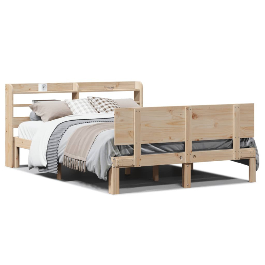 vidaXL Bedframe met hoofdbord massief grenenhout 140x190 cm afbeelding 1