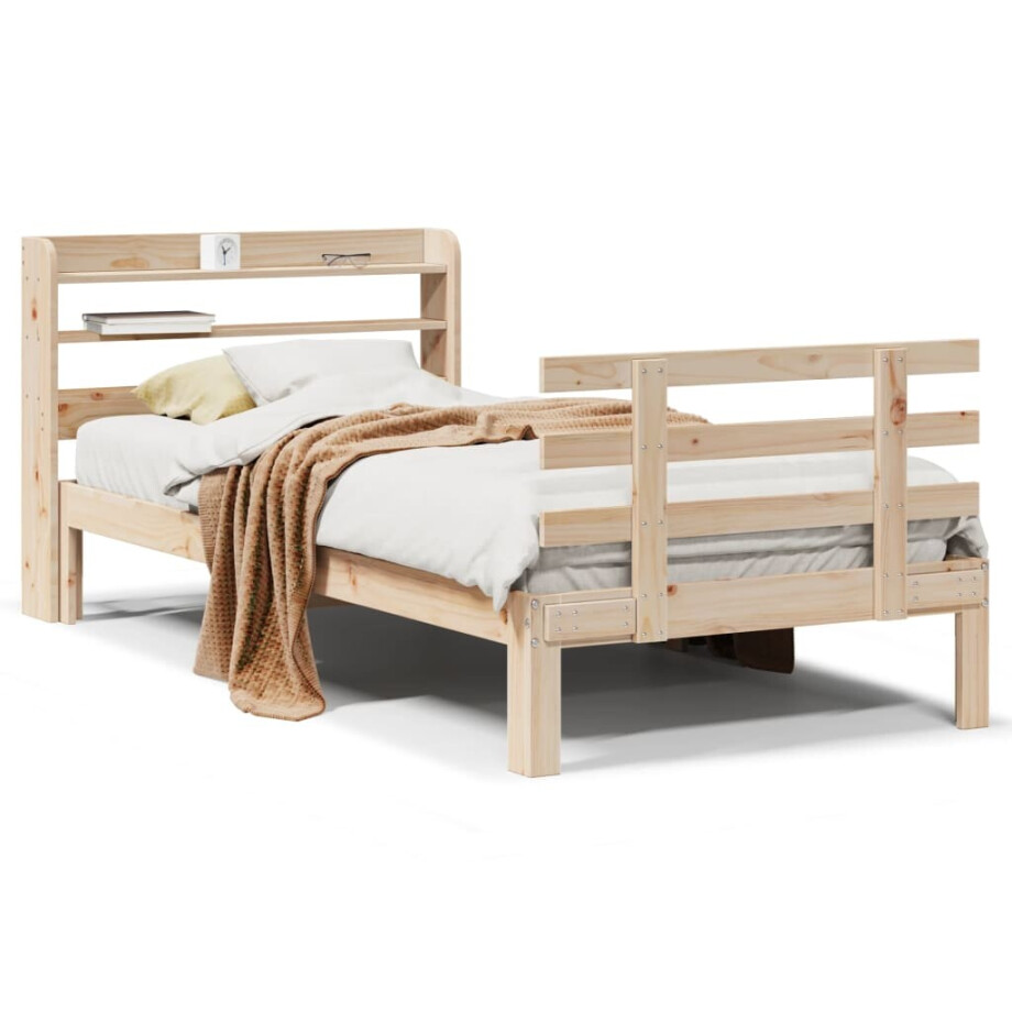 vidaXL Bedframe met hoofdbord massief grenenhout 75x190 cm afbeelding 1