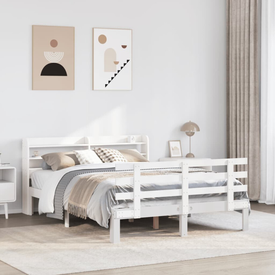 vidaXL Bedframe met hoofdbord massief grenenhout wit 120x190 cm afbeelding 1