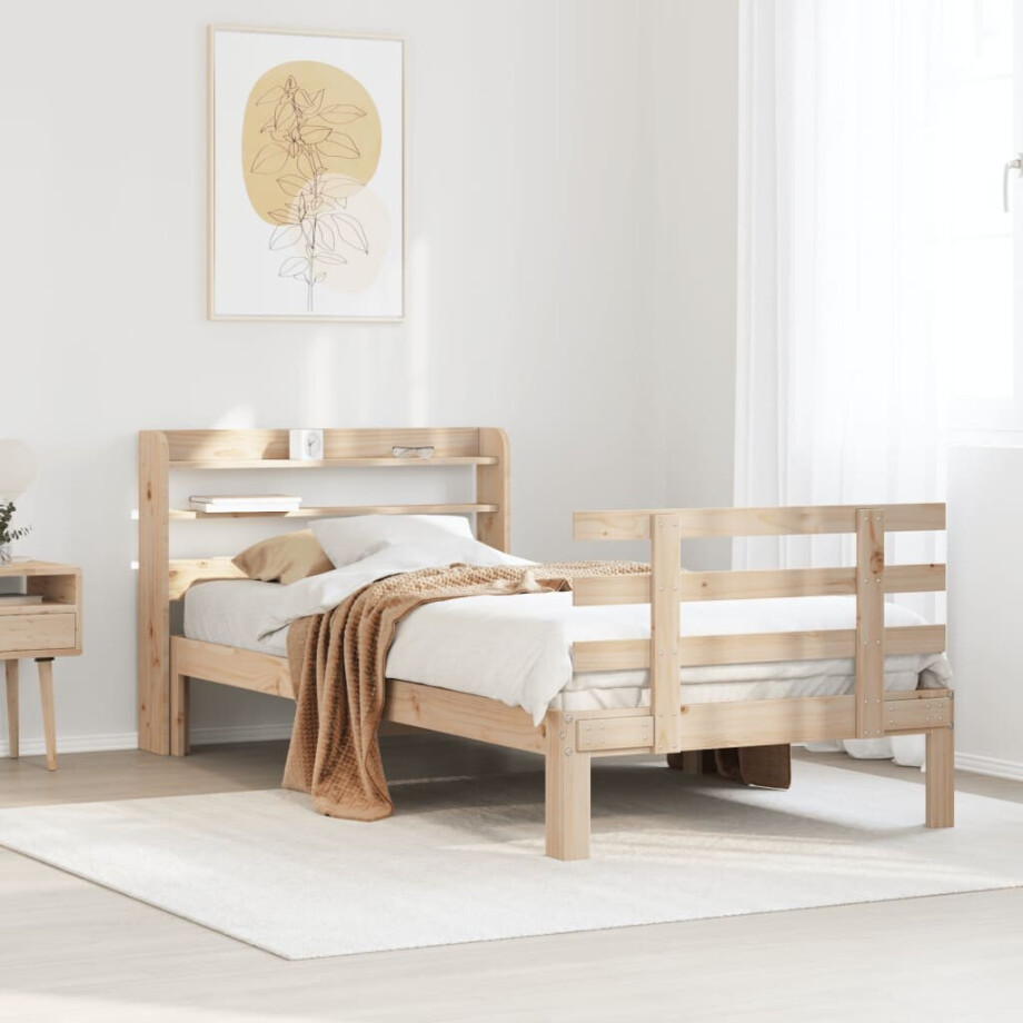 vidaXL Bedframe met hoofdbord massief grenenhout 100x200 cm afbeelding 1