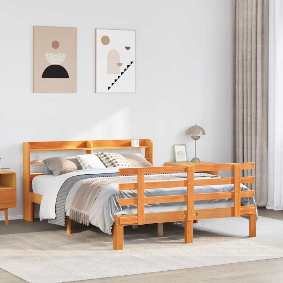 vidaXL Bedframe met hoofdbord massief grenenhout wasbruin 150x200 cm afbeelding 1