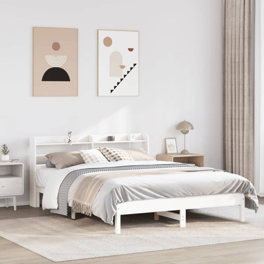 vidaXL Bedframe zonder matras massief grenenhout wit 160x200 cm afbeelding 1