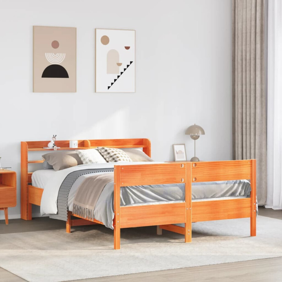 vidaXL Bedframe zonder matras massief grenenhout wasbruin 150x200 cm vidaXL Bedframe zonder matras massief grenenhout wasbruin 150x200 cm afbeelding 1