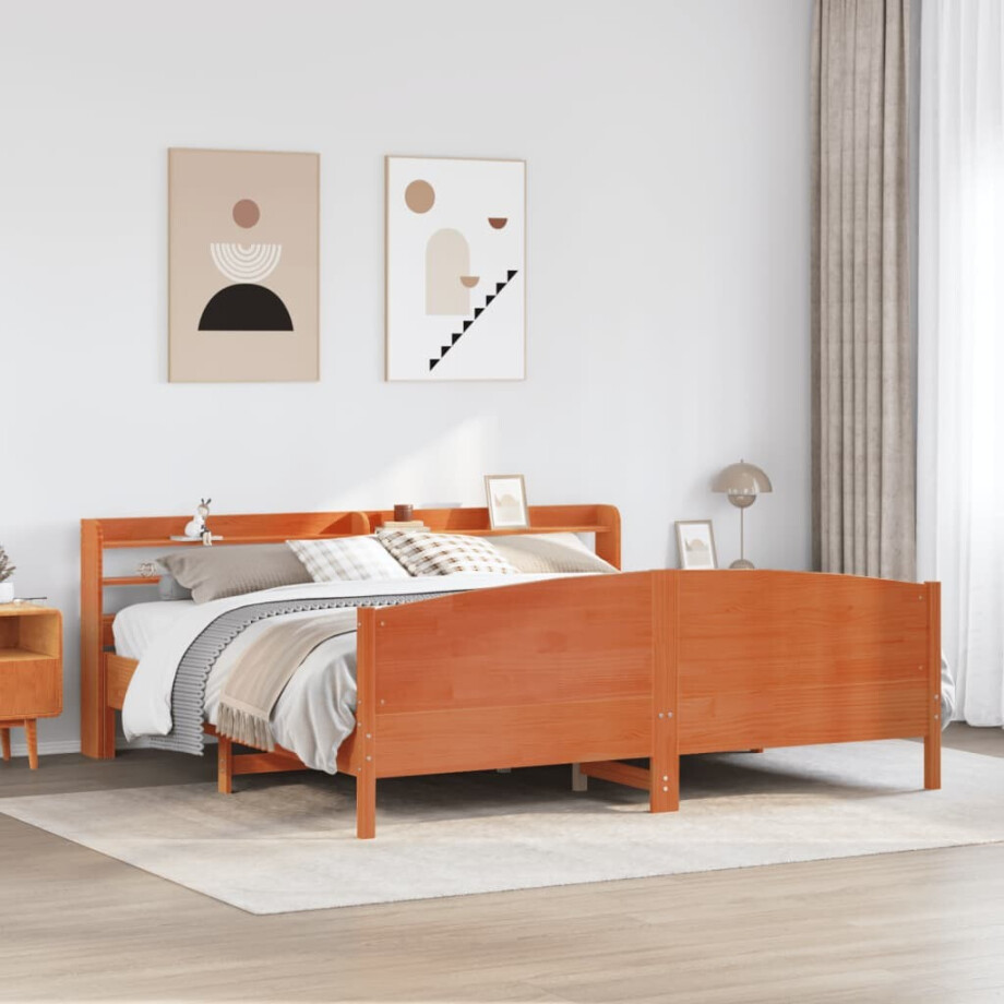 vidaXL Bedframe zonder matras massief grenenhout wasbruin 180x200 cm afbeelding 1