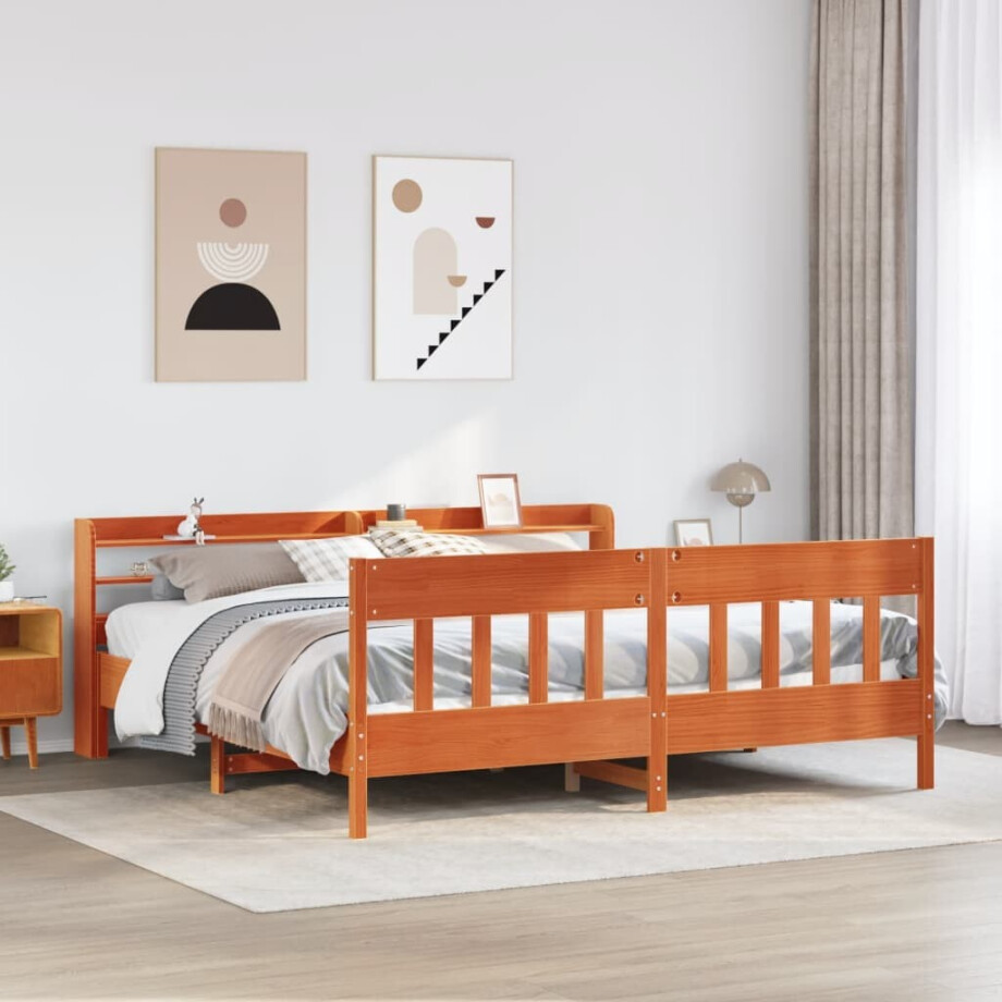 vidaXL Bedframe zonder matras massief grenenhout wasbruin 180x200 cm afbeelding 1