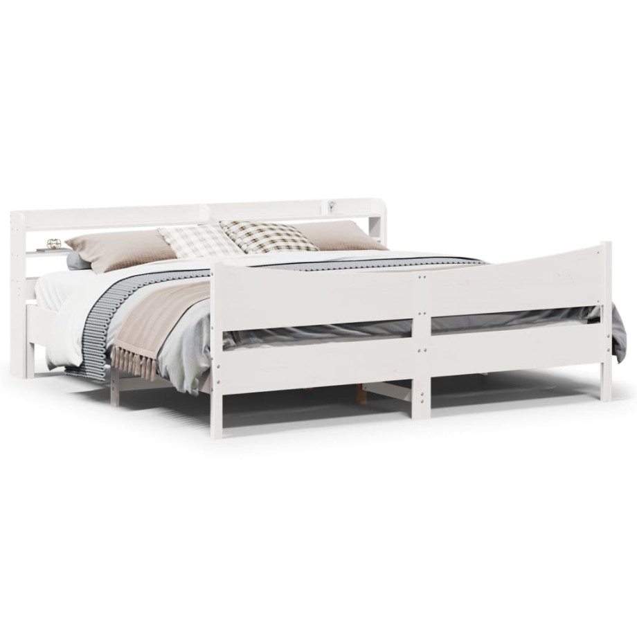 vidaXL Bedframe met hoofdbord massief grenenhout wit 180x200 cm afbeelding 1