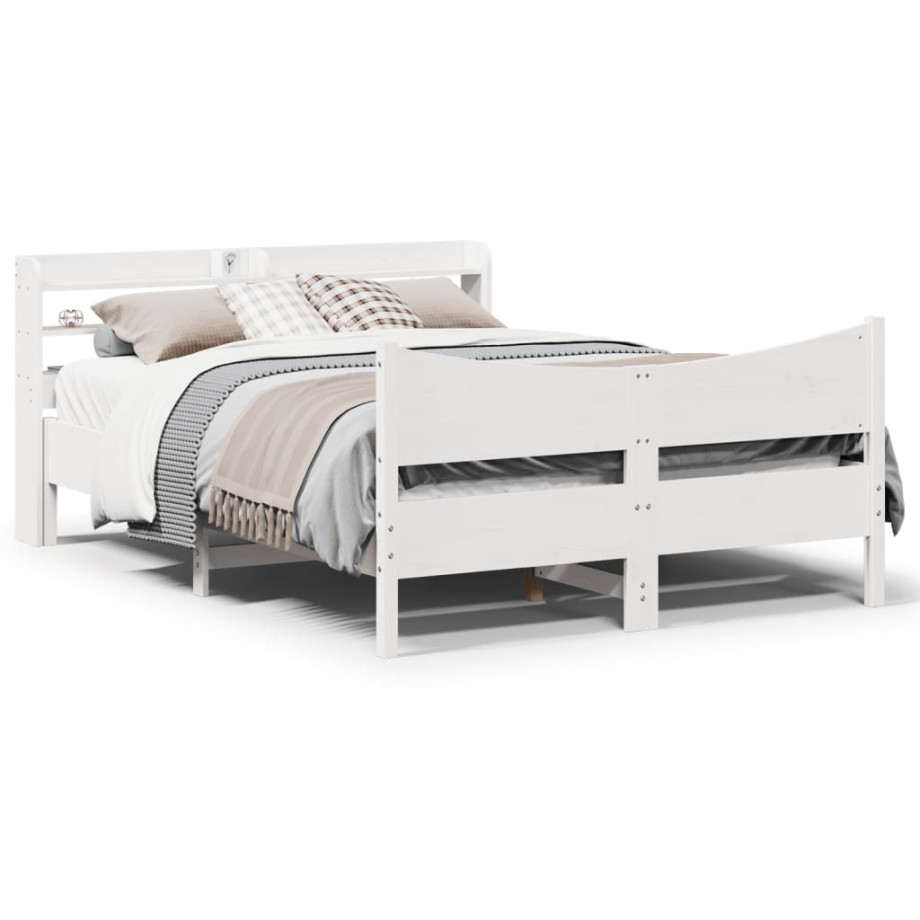 vidaXL Bedframe met hoofdbord massief grenenhout wit 140x190 cm afbeelding 1