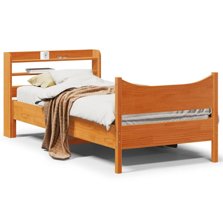 vidaXL Bedframe met hoofdbord massief grenenhout wasbruin 75x190 cm afbeelding 1