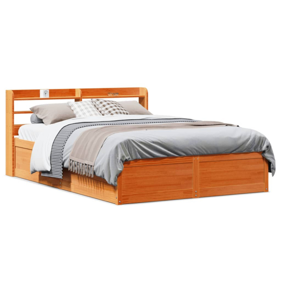 vidaXL Bedframe met hoofdbord massief grenenhout wasbruin 160x200 cm afbeelding 1