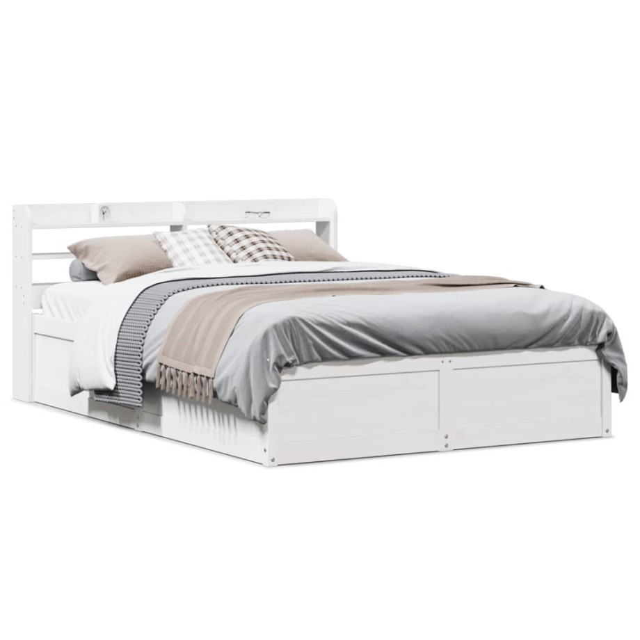 vidaXL Bedframe met hoofdbord massief grenenhout wit 140x190 cm afbeelding 1